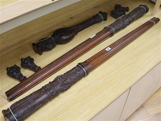 A quantity of carved wood mounts longest 125cm